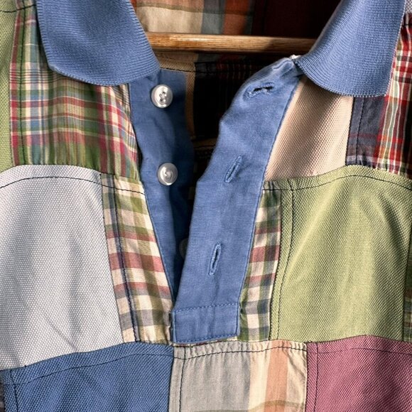 Vtg Orvis Polo Shirt Mens Large Patchwork Plaid Colorblock Madras Preppy Casual - Picture 5 of 9